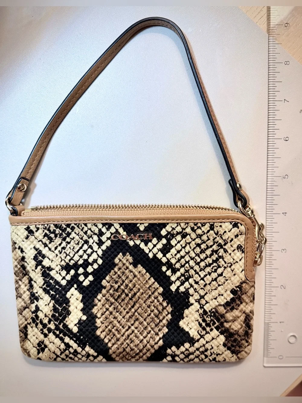 Coach Snake-Print Wristlet in Black and Tan | NWOT!